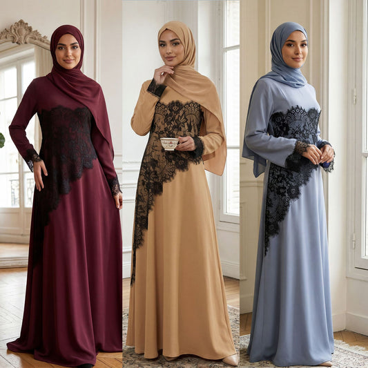 Elegant Embroidered Lace Abaya – Timeless Modest Fashion
