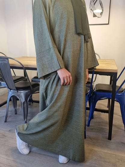 Olive Green Textured Modest Abaya with Matching Hijab