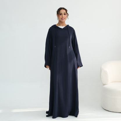 Women's Hooded Maxi Abaya Dress – Casual Long Sleeve Modest Islamic Dress