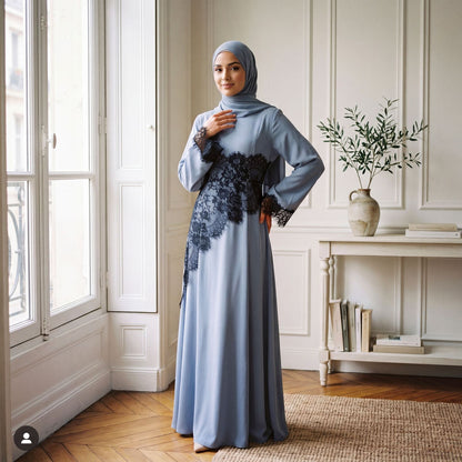 Elegant Embroidered Lace Abaya – Timeless Modest Fashion