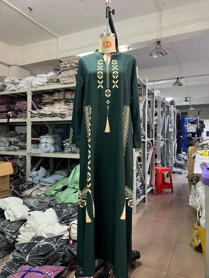White Embroidered Abaya with Blue Pattern Details