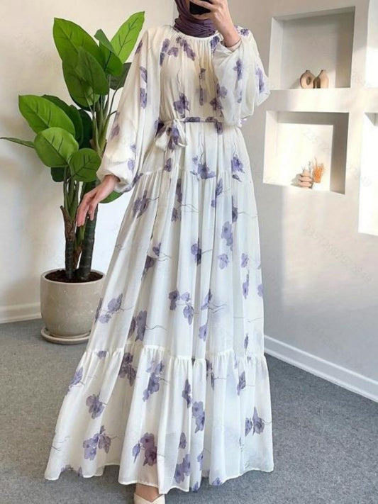 Elegant Floral Maxi Dress with Long Sleeves