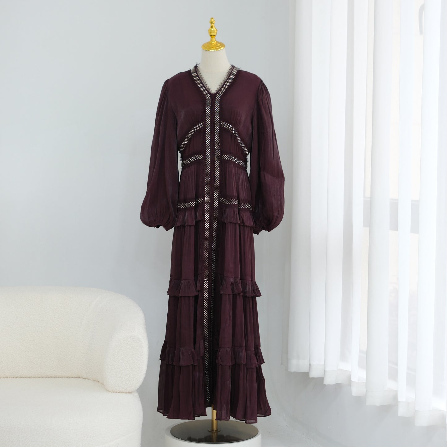 Double-Layered Elegant Sequined Abaya – Dubai Style