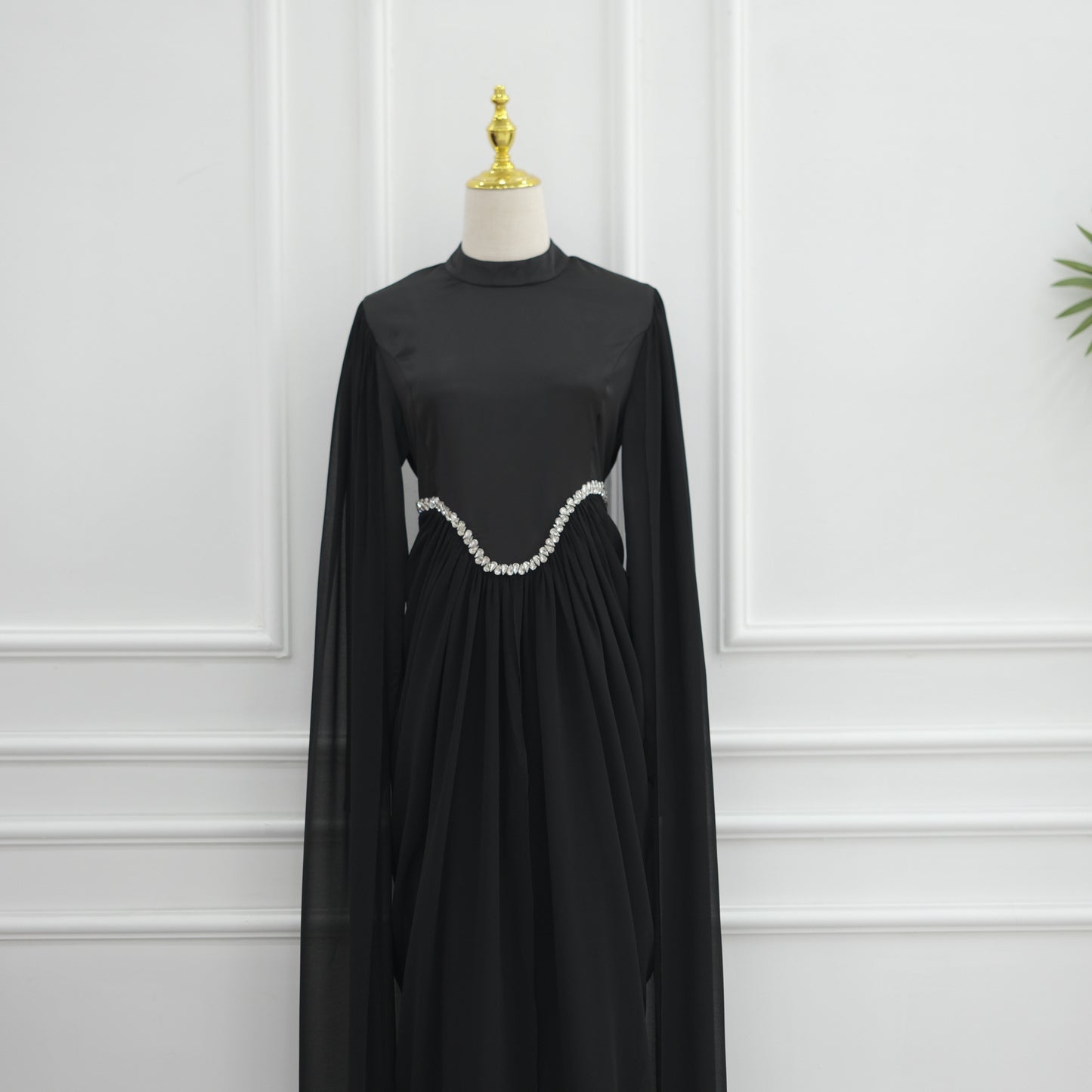 Elegant Rhinestone Abaya Dress for Women | Modest Long Sleeve Maxi Dress | High Neck Islamic Evening Gown | Muslim Party & Eid Dress