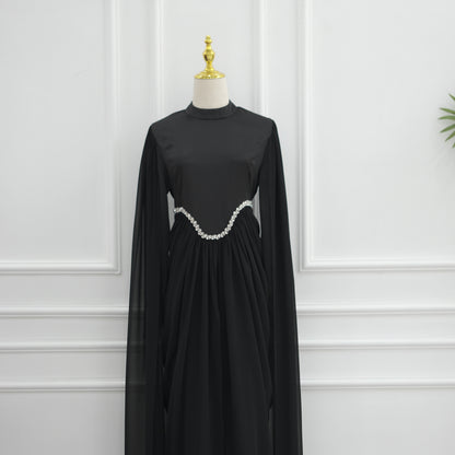 Elegant Rhinestone Abaya Dress for Women | Modest Long Sleeve Maxi Dress | High Neck Islamic Evening Gown | Muslim Party & Eid Dress