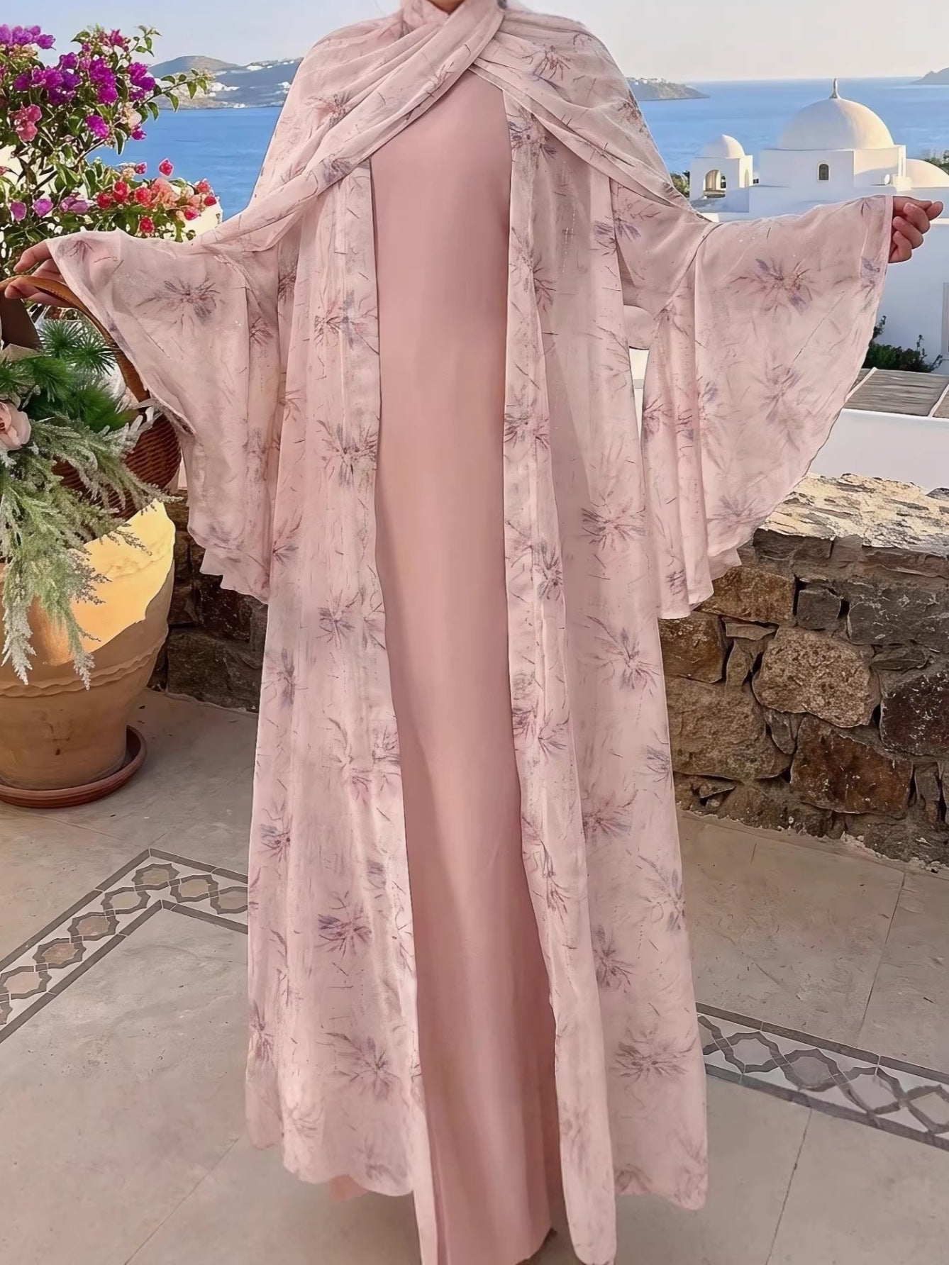 Luxury Embroidered Abaya with Matching Inner Dress – Elegant Modest Two-Piece Set