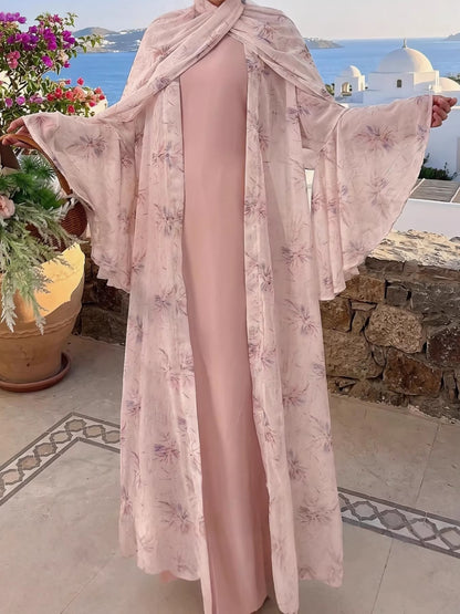 Luxury Embroidered Abaya with Matching Inner Dress – Elegant Modest Two-Piece Set