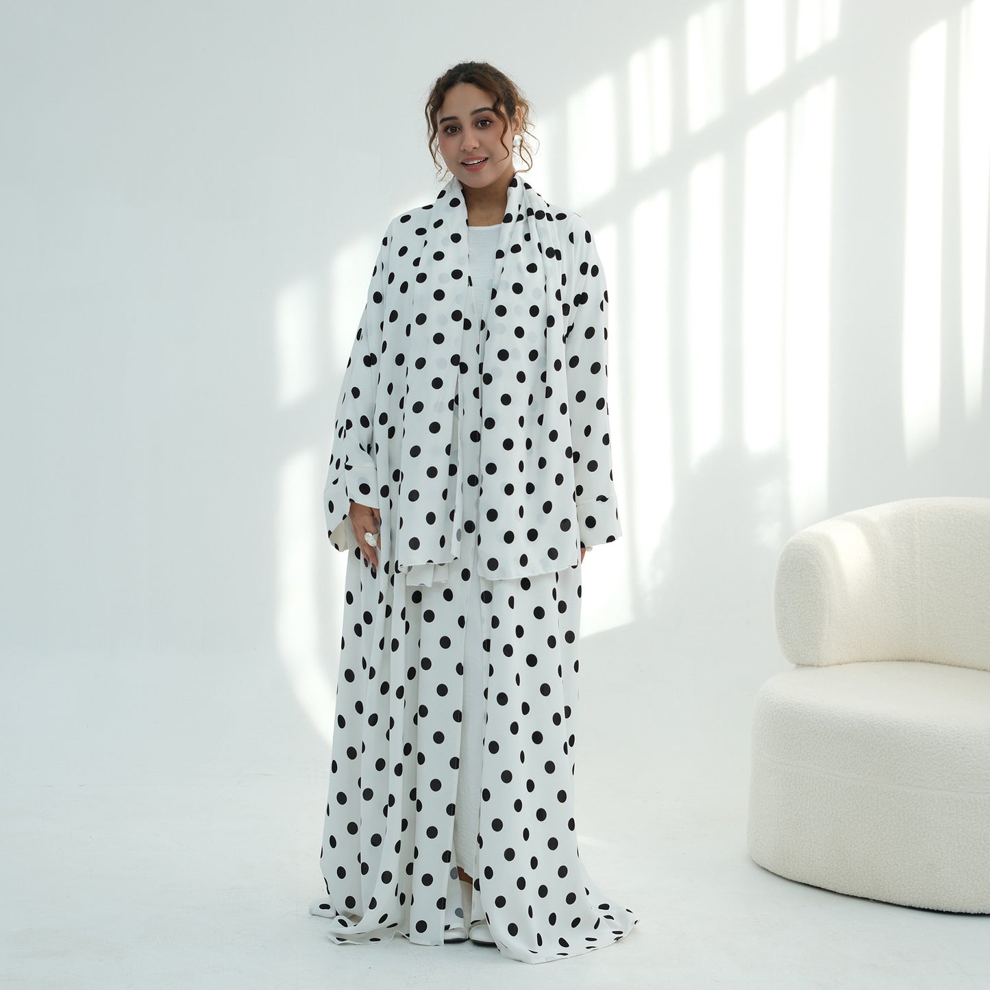 Elegant Polka Dot Abaya – Modest Maxi Dress