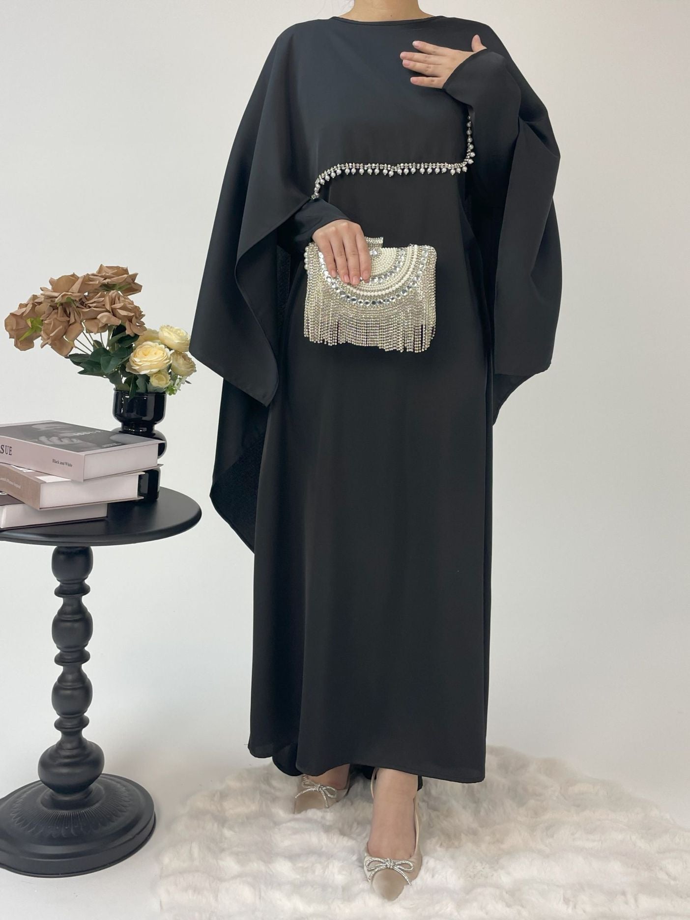 elegant women's cape satin dress