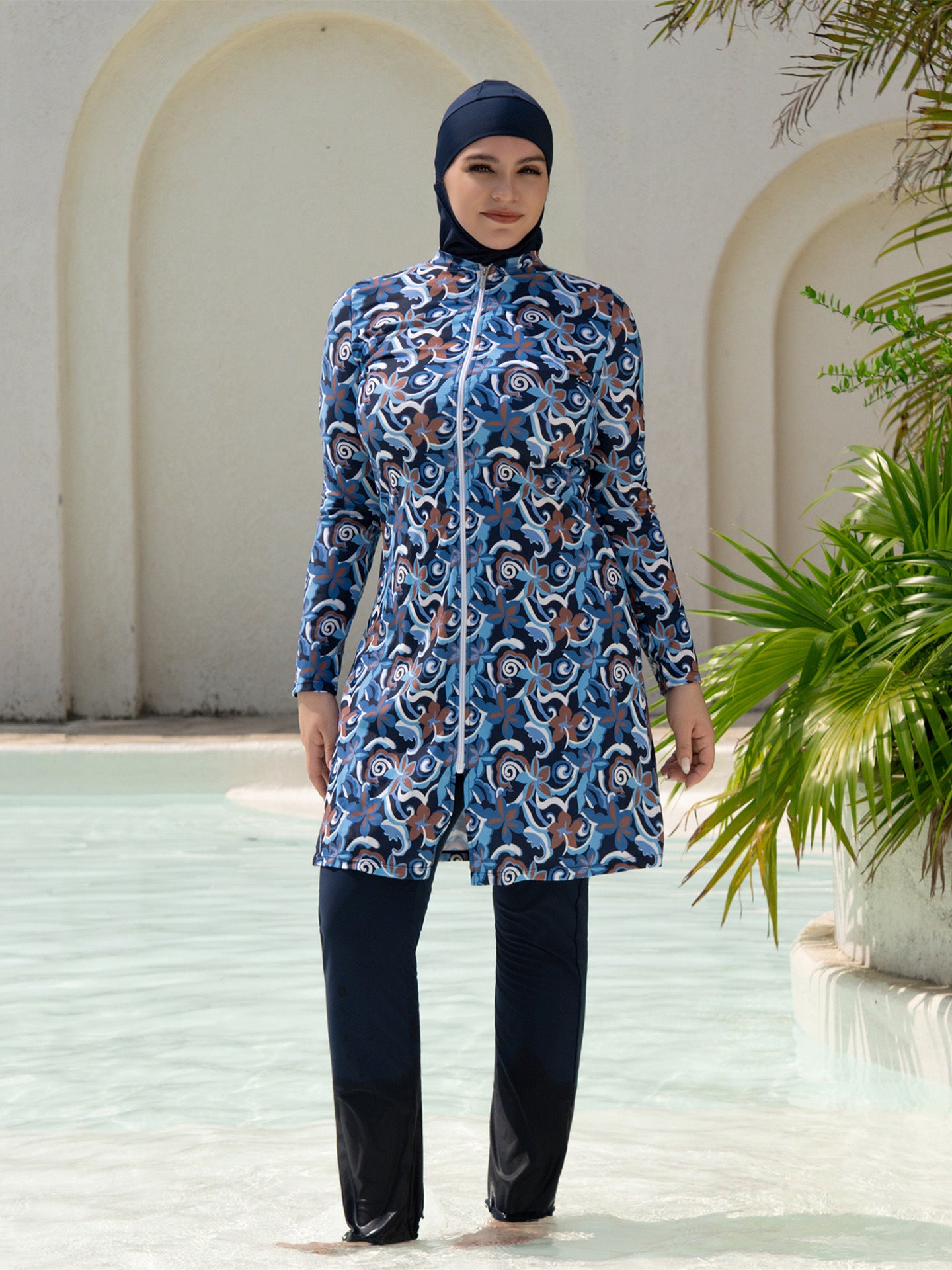 Stay confident and covered with this elegant modest swimwear