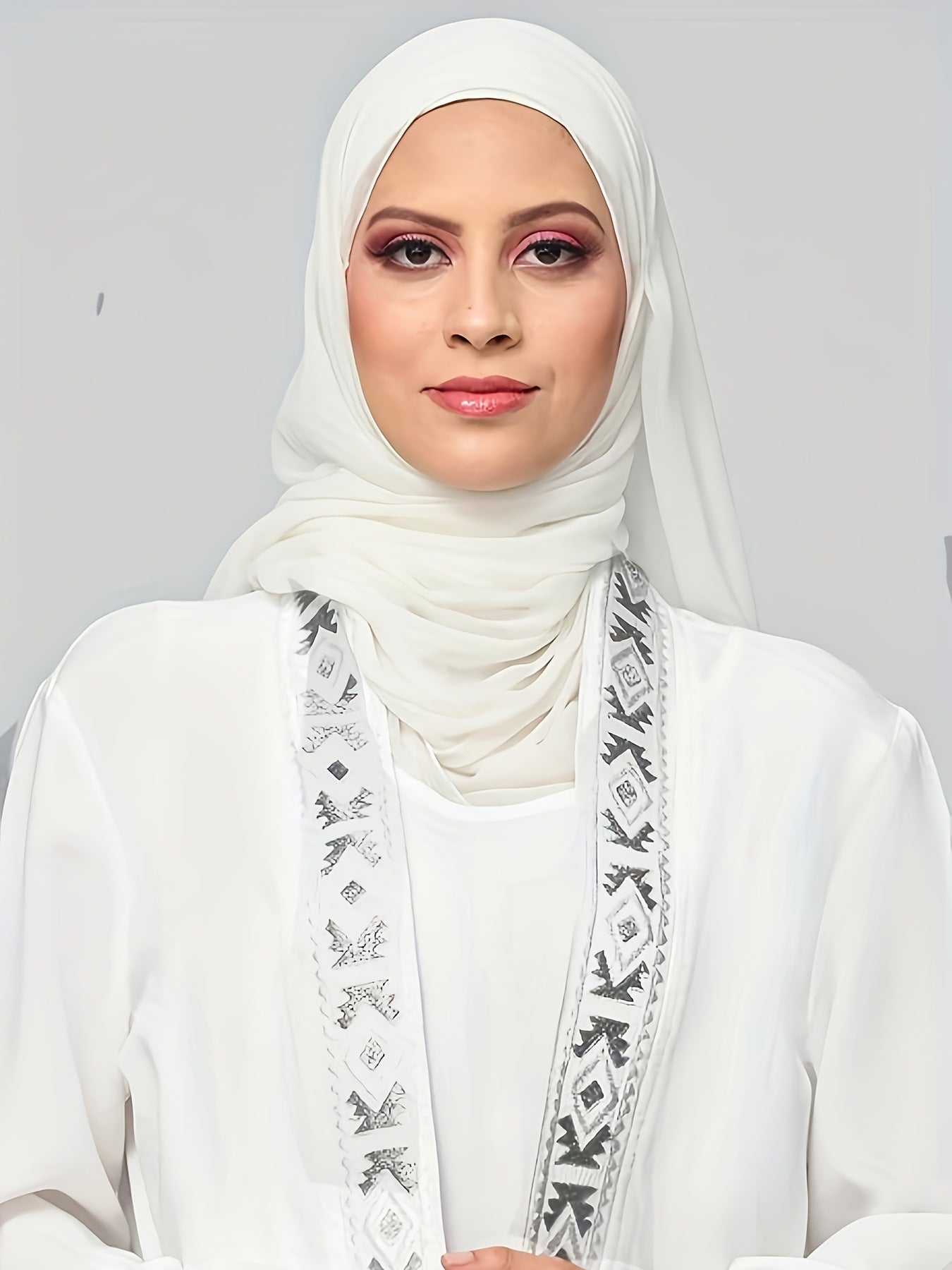 Elegant White Embroidered Abaya with Matching Hijab