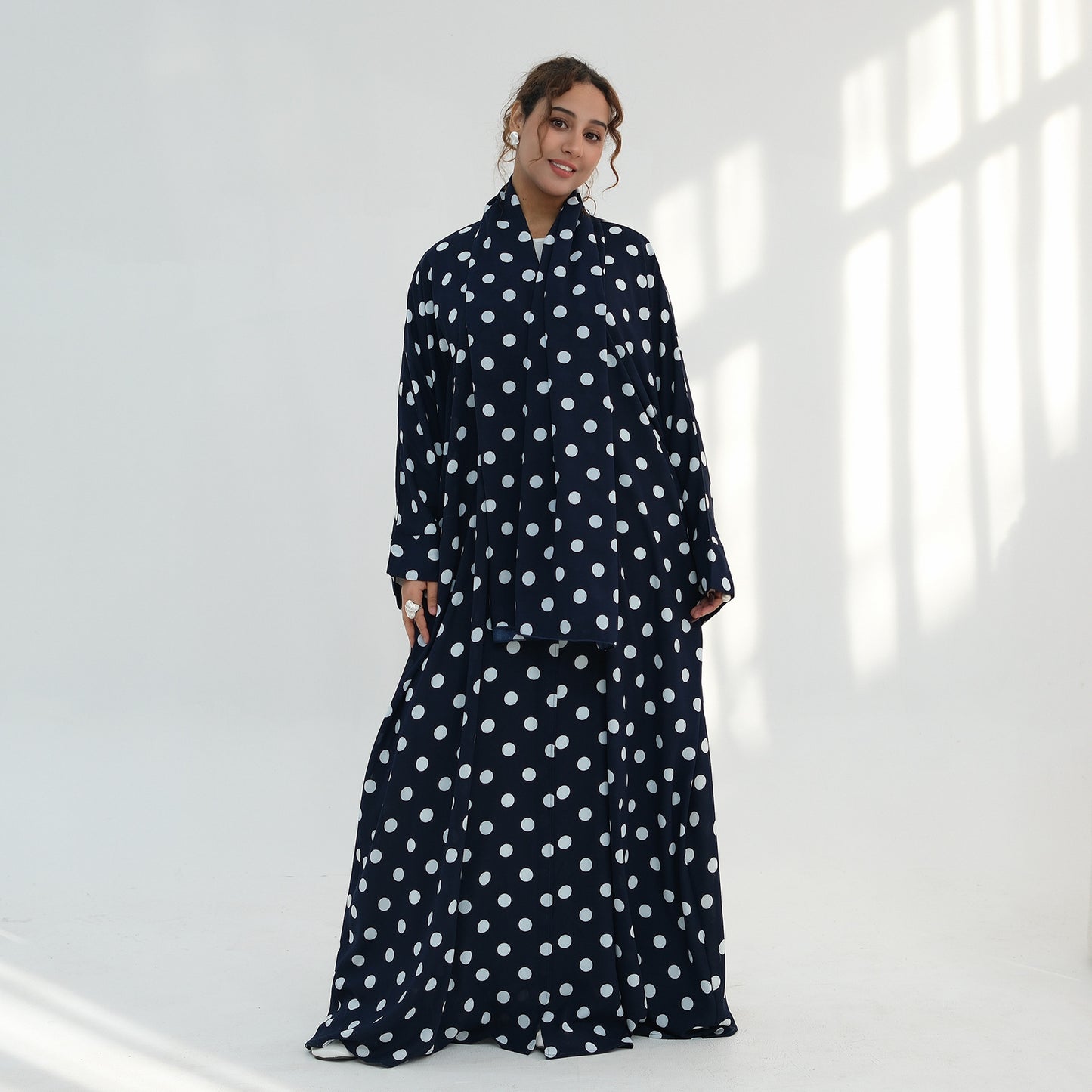 Elegant Polka Dot Abaya – Modest Maxi Dress