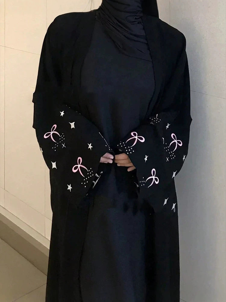Black Embroidered Abaya – Elegant Loose Fit Long Sleeve Modest Dress