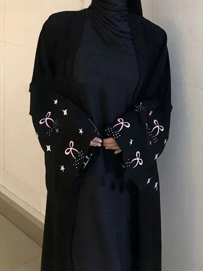 Black Embroidered Abaya – Elegant Loose Fit Long Sleeve Modest Dress