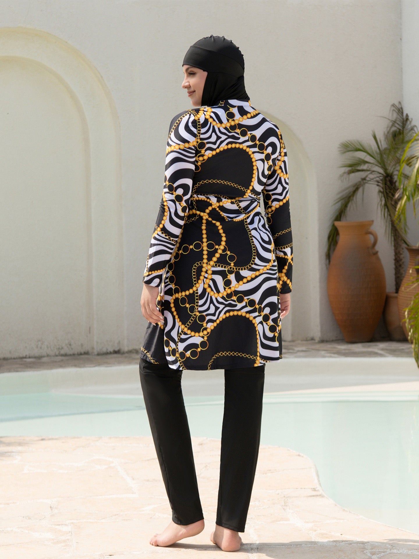 Stay confident and covered with this elegant modest swimwear