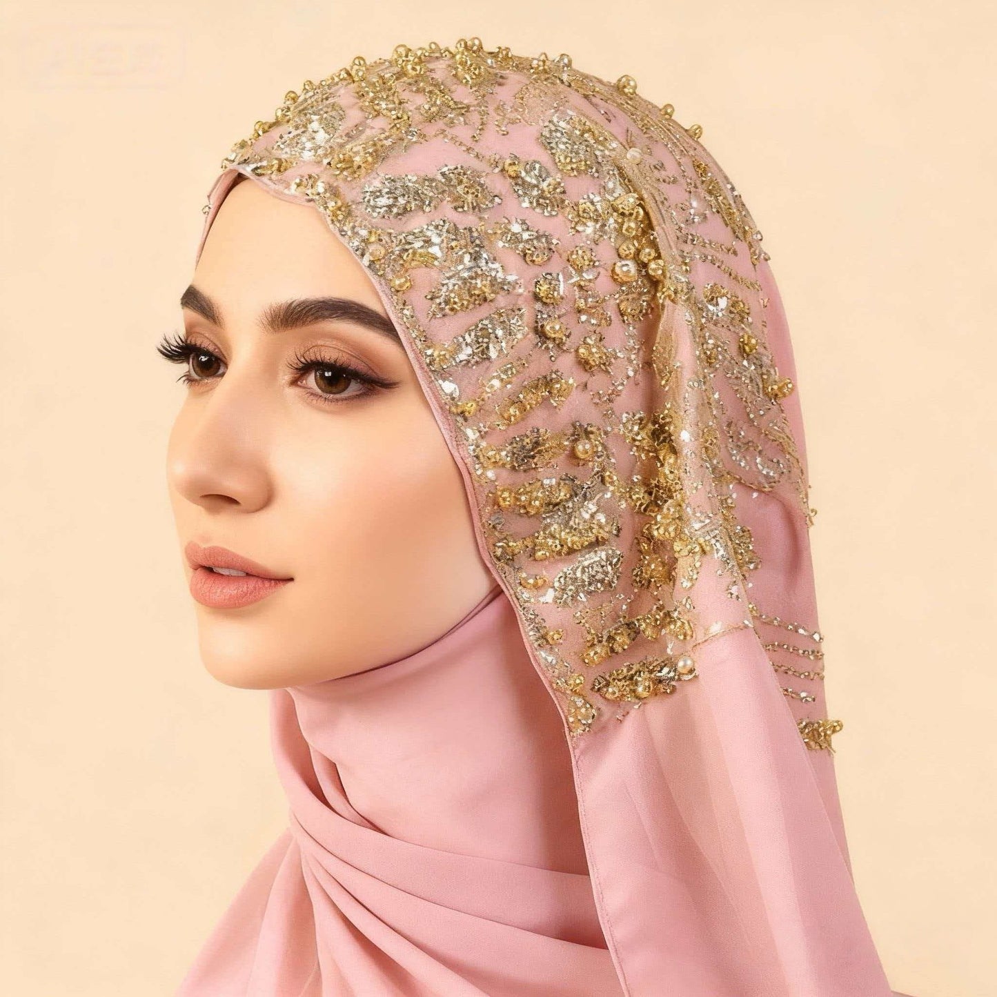 Style Headscarf Chiffon Beaded Long Scarf High-End Fashion Trendy Veil