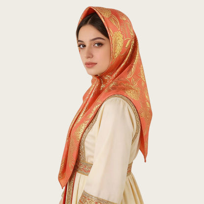 Hijab Luxury New Style Women's Convenient Jacquard Square Scarf Head Cover Silk.