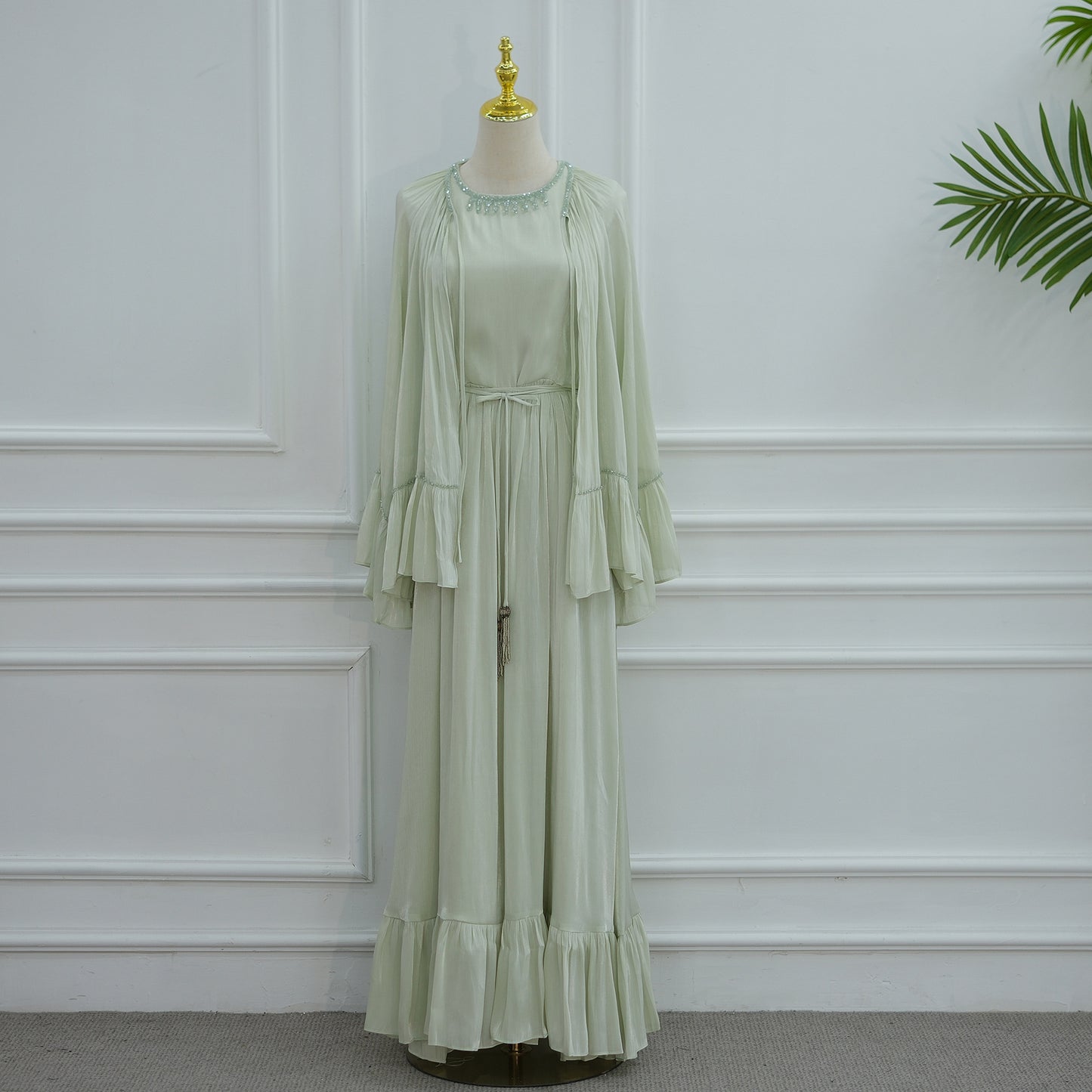 Abaya Elegant Two-Piece Modest Dress Set with Matching Shawl – Premium Chiffon Long Sleeve.
