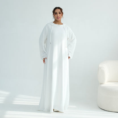 Women's Hooded Maxi Abaya Dress – Casual Long Sleeve Modest Islamic Dress