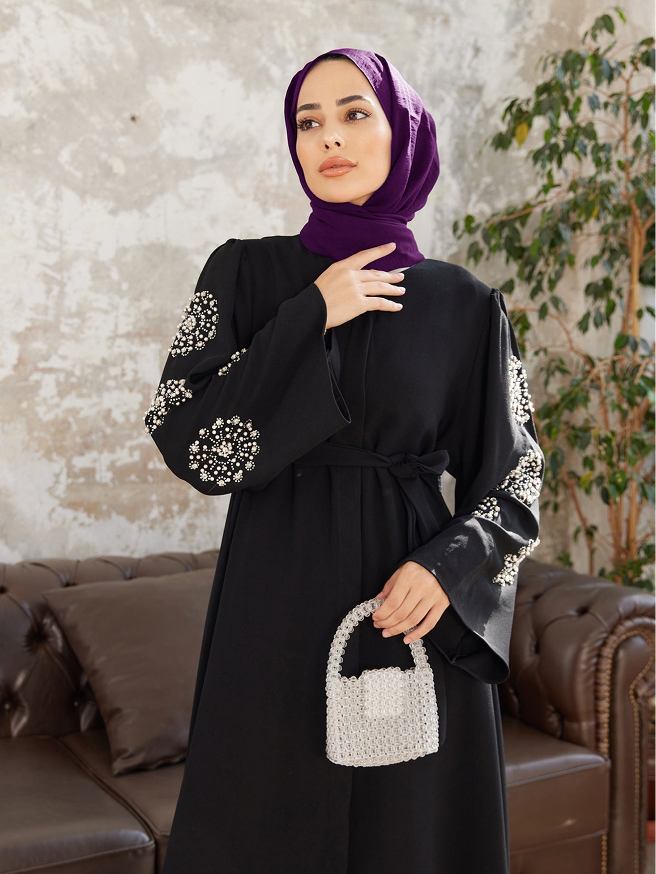 Abaya with Beaded Sleeves – Elegant Modest Dress