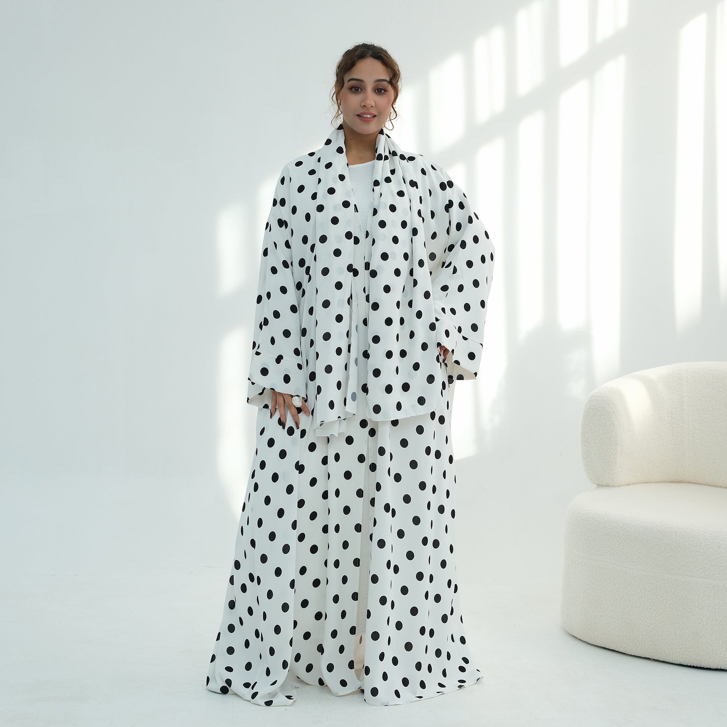 Elegant Polka Dot Abaya – Modest Maxi Dress