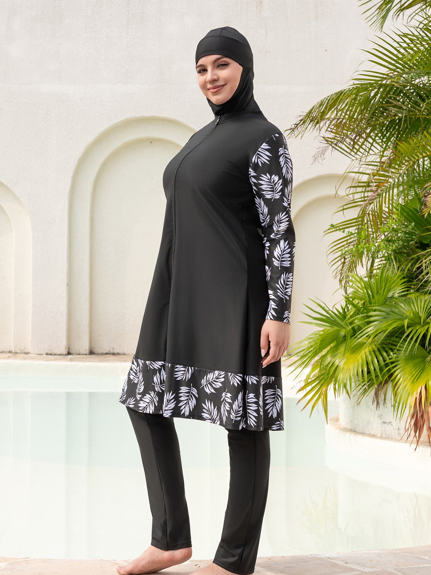 Stay confident and covered with this elegant modest swimwear