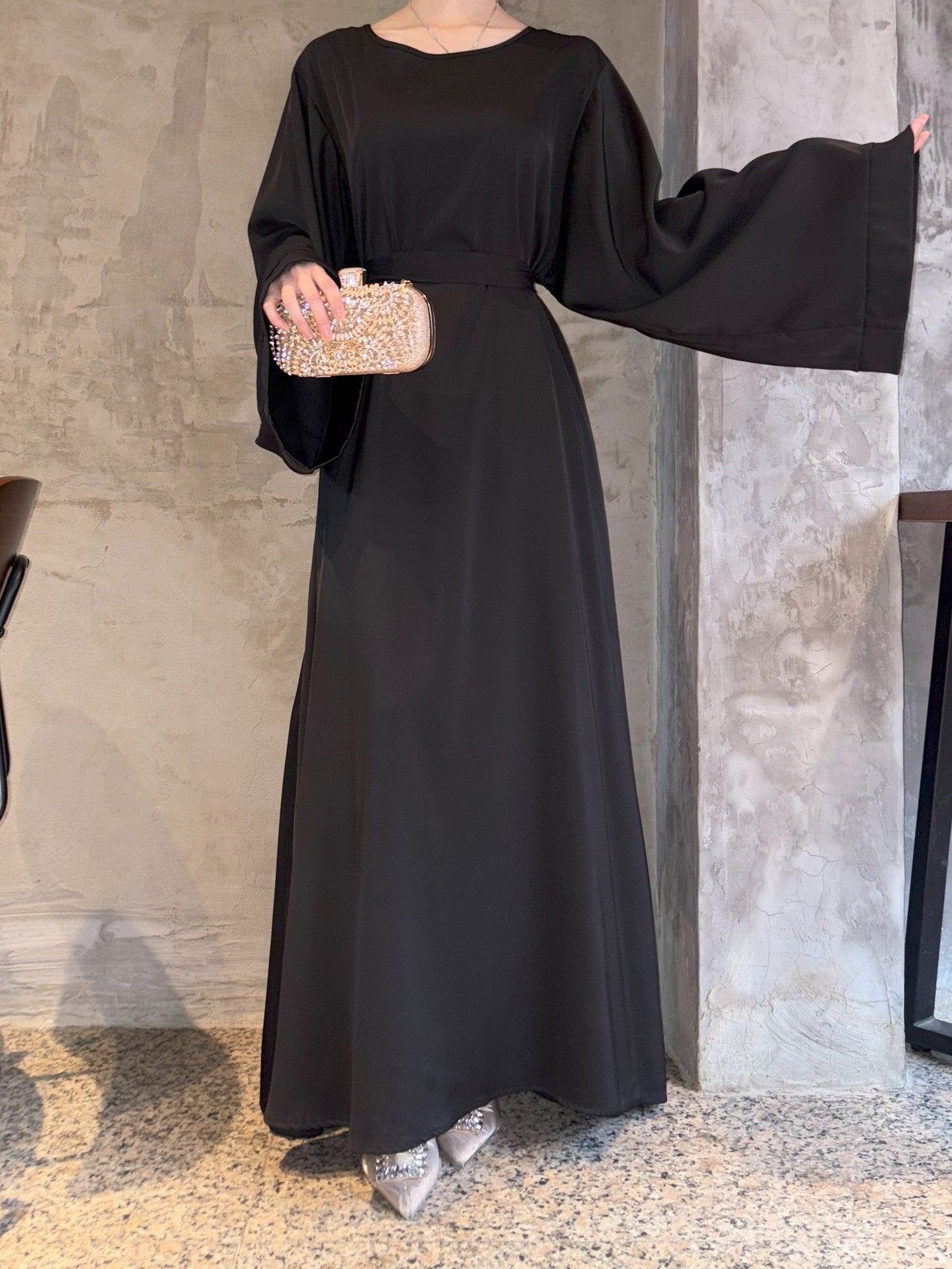 Simple Long Loose Casual Dress with Round Neck for Women