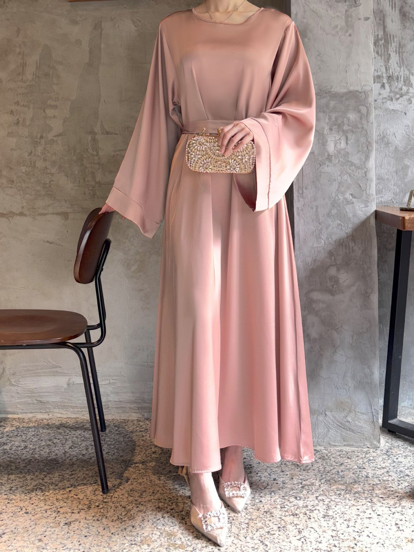 Simple Long Loose Casual Dress with Round Neck for Women