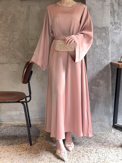 Simple Long Loose Casual Dress with Round Neck for Women