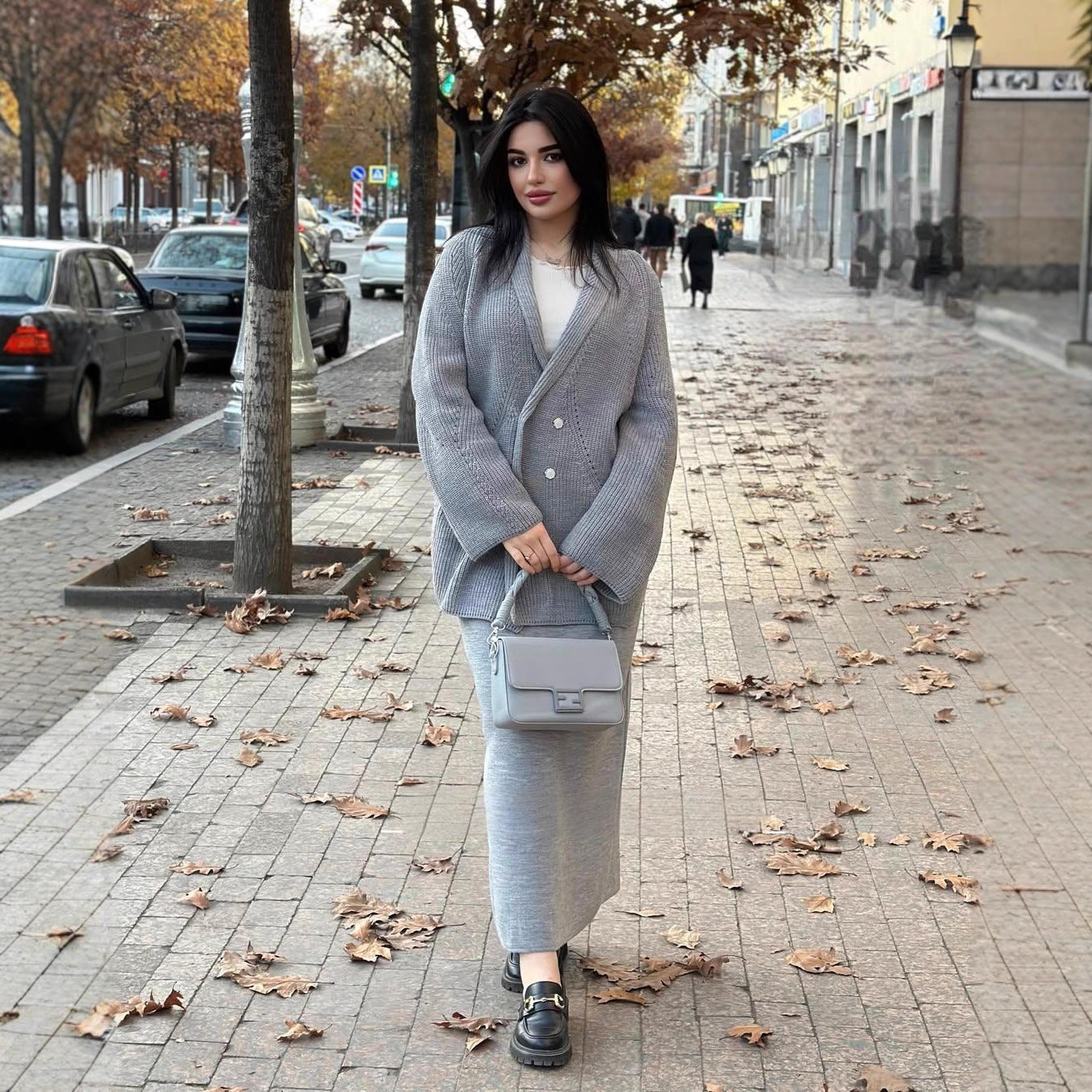 Fashion 2026 Autumn New Double-Breasted Button Sweater Jacket Hip-Covering Skirt Suit
