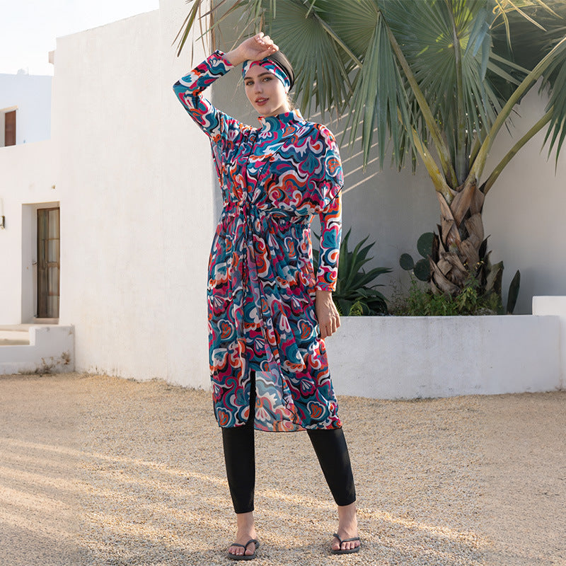 Stay confident and covered with this elegant modest swimwear
