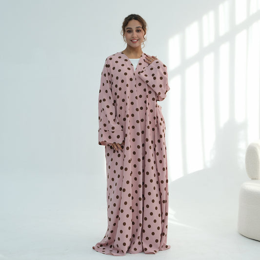 Elegant Polka Dot Abaya – Modest Maxi Dress