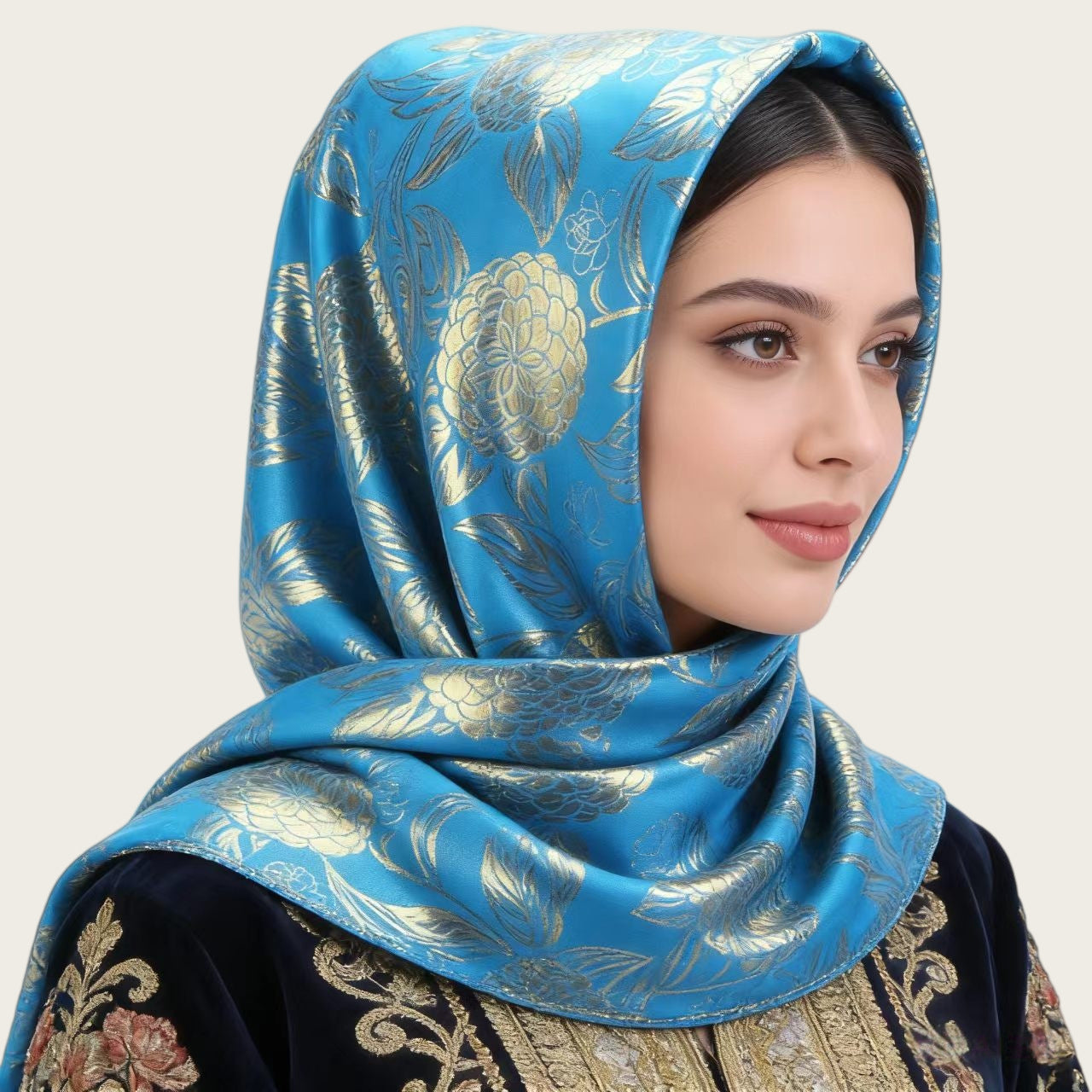 Hijab Luxury New Style Women's Convenient Jacquard Square Scarf Head Cover Silk.