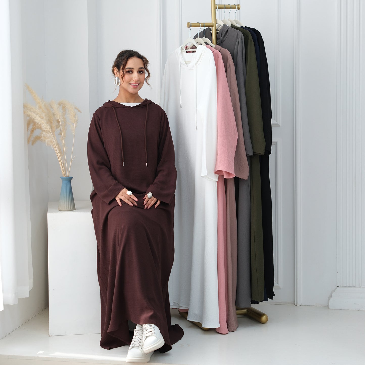 Women's Hooded Maxi Abaya Dress – Casual Long Sleeve Modest Islamic Dress