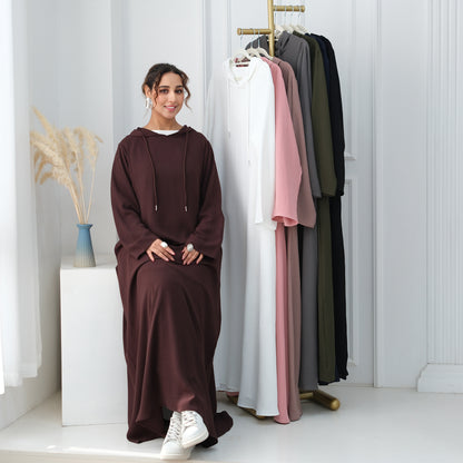Women's Hooded Maxi Abaya Dress – Casual Long Sleeve Modest Islamic Dress