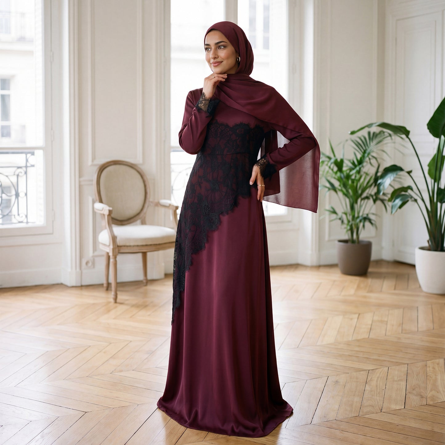 Elegant Embroidered Lace Abaya – Timeless Modest Fashion
