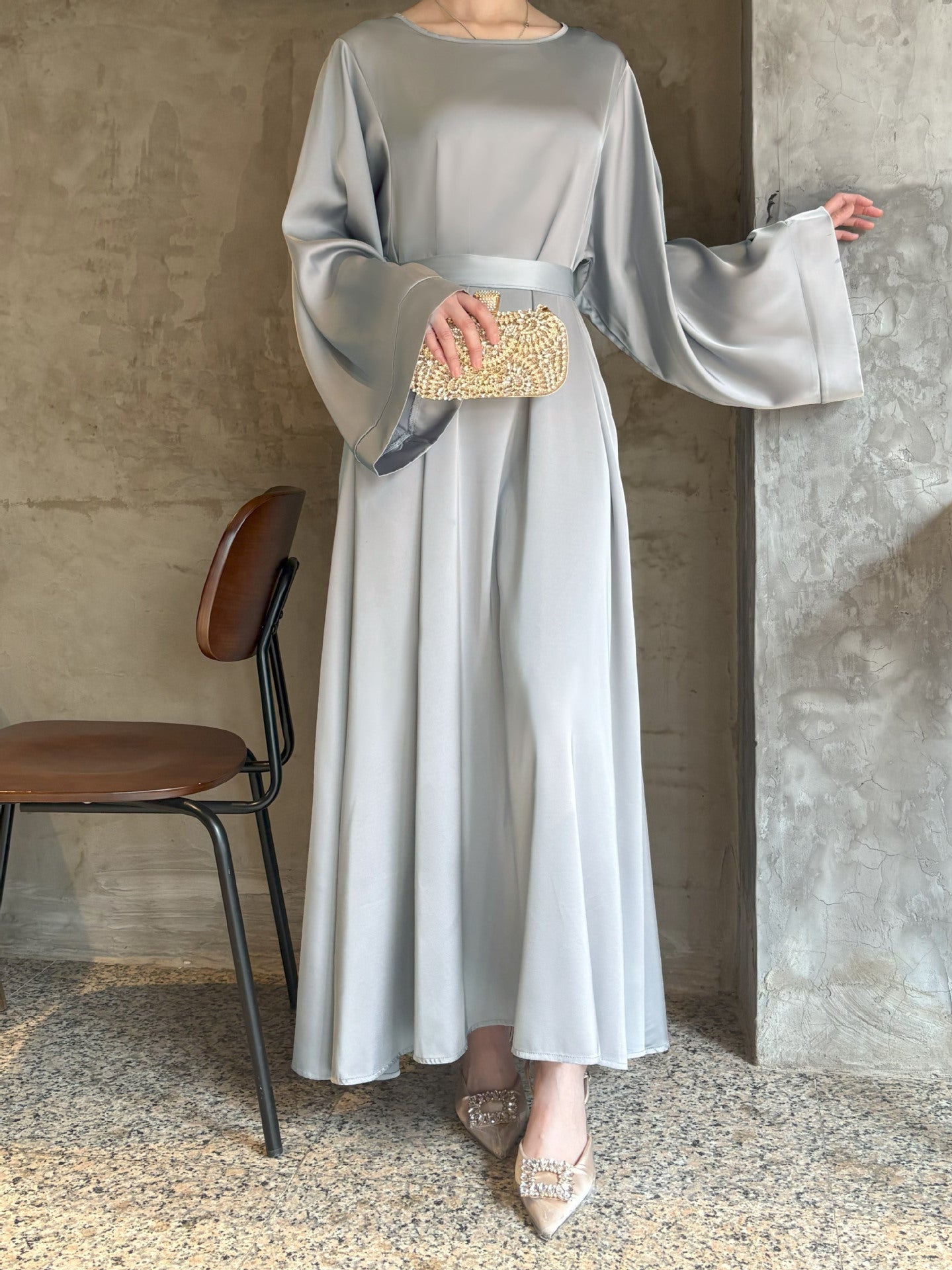 Simple Long Loose Casual Dress with Round Neck for Women