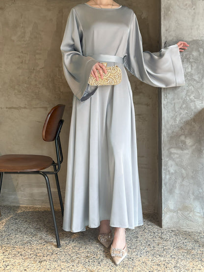 Simple Long Loose Casual Dress with Round Neck for Women