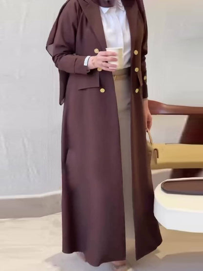 Elegant Long Coat with Inner Dress – Modest Two-Piece Outfit
