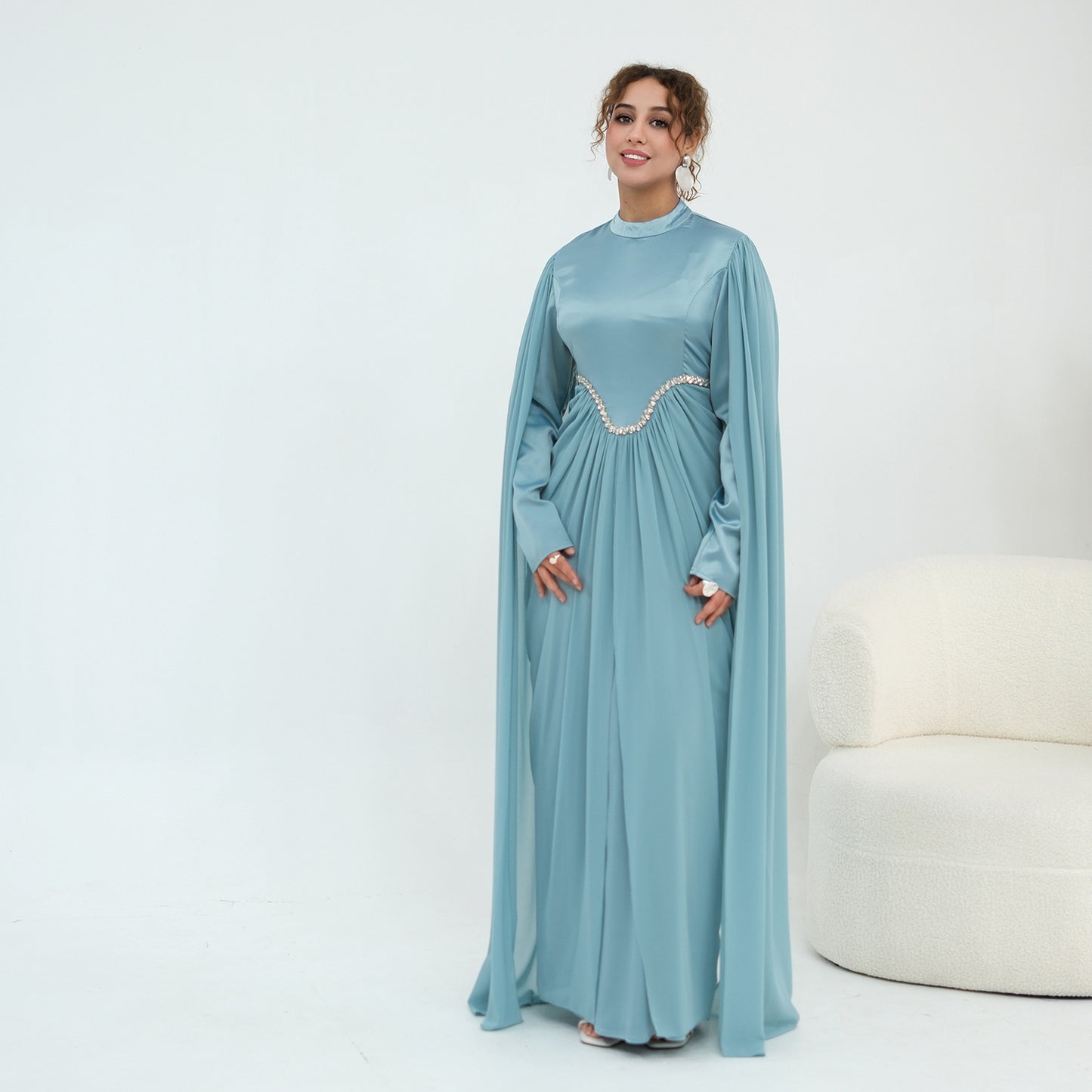 Elegant Rhinestone Abaya Dress for Women | Modest Long Sleeve Maxi Dress | High Neck Islamic Evening Gown | Muslim Party & Eid Dress