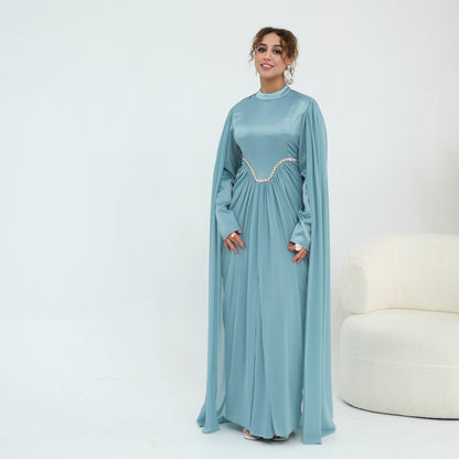 Elegant Rhinestone Abaya Dress for Women | Modest Long Sleeve Maxi Dress | High Neck Islamic Evening Gown | Muslim Party & Eid Dress