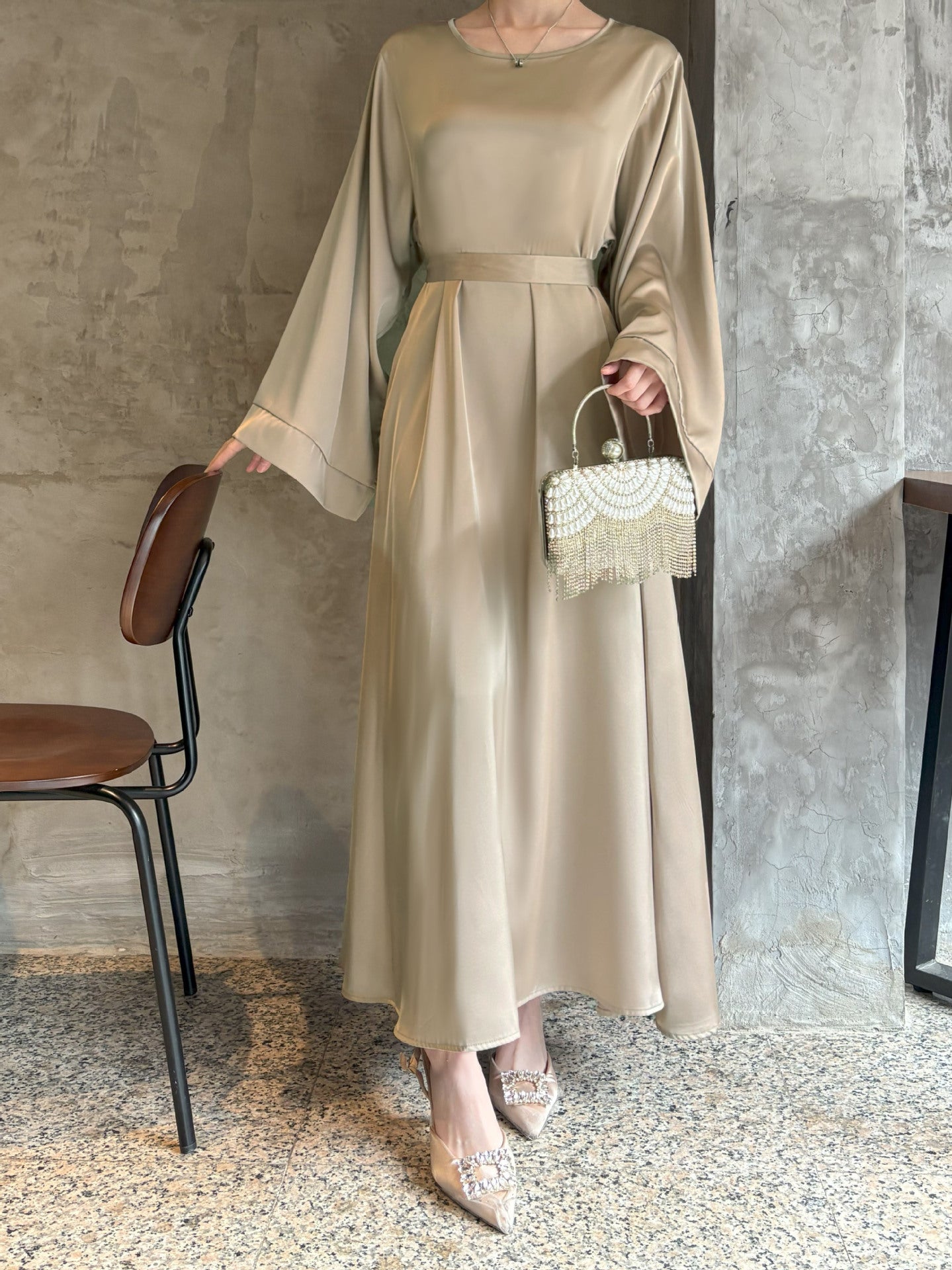 Simple Long Loose Casual Dress with Round Neck for Women