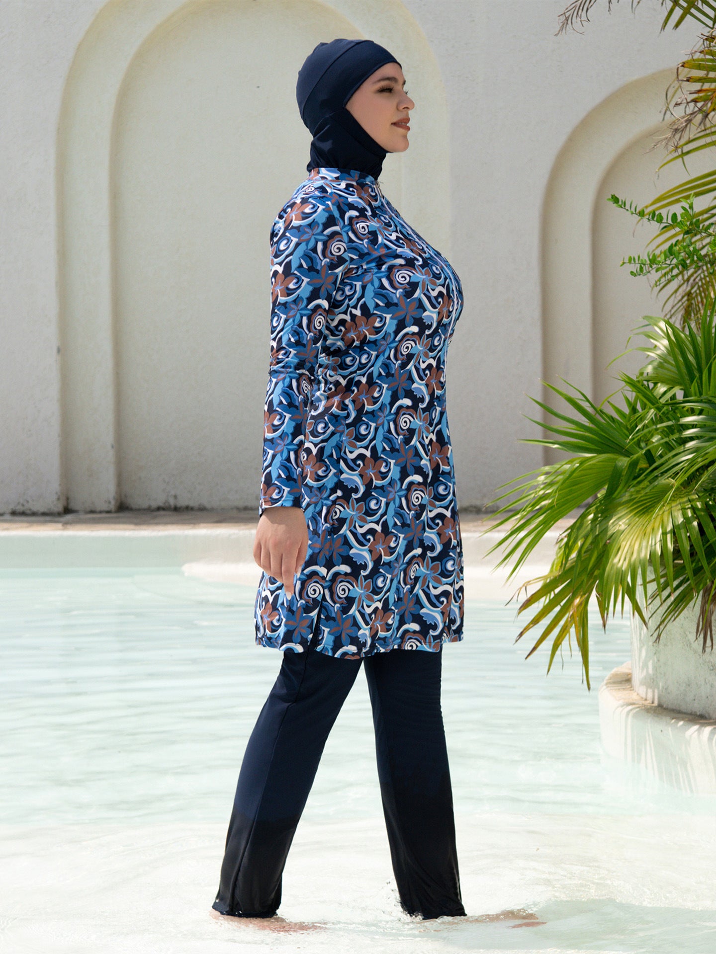 Stay confident and covered with this elegant modest swimwear