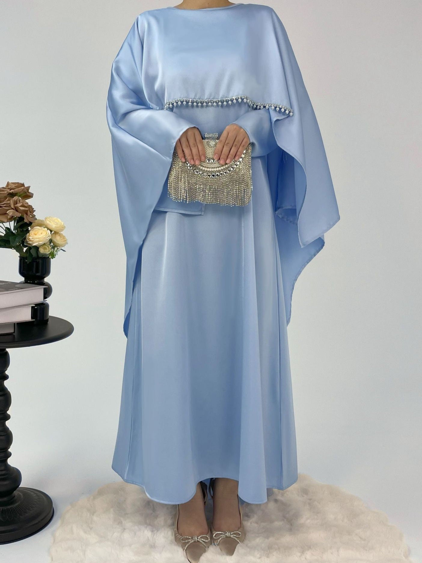 elegant women's cape satin dress