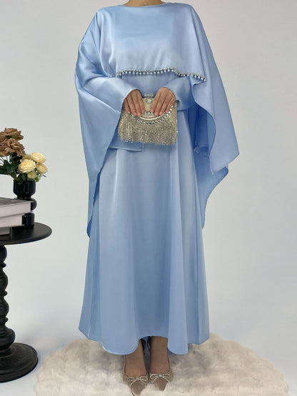elegant women's cape satin dress