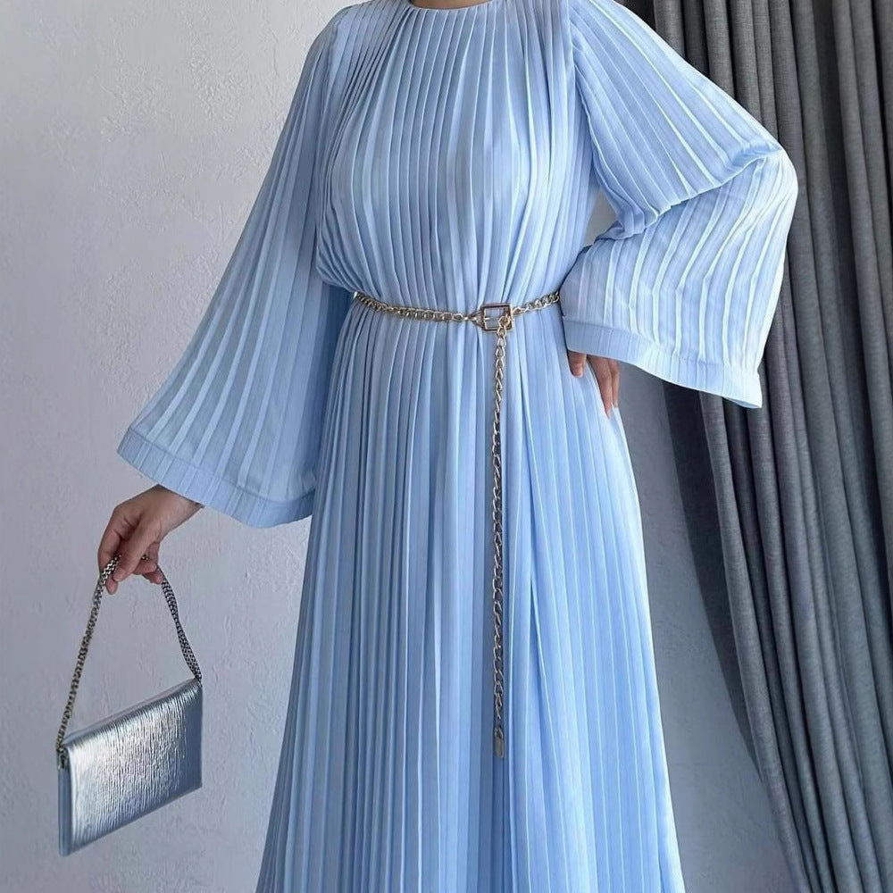 New Style Pleated Loose Fashion Solid Color Dress