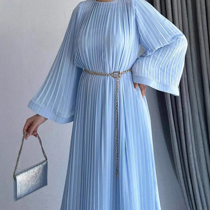 New Style Pleated Loose Fashion Solid Color Dress