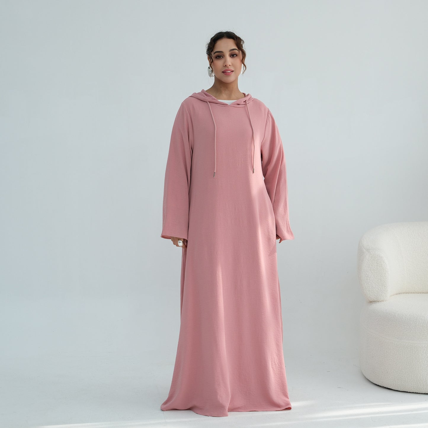 Women's Hooded Maxi Abaya Dress – Casual Long Sleeve Modest Islamic Dress