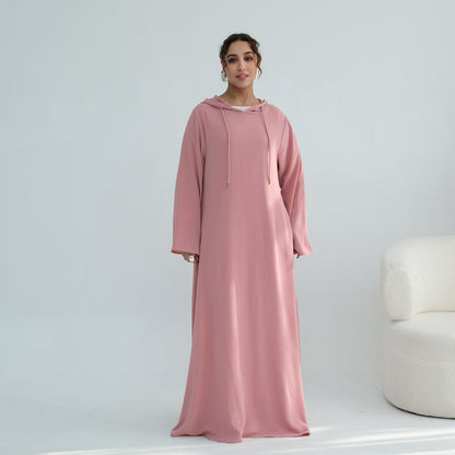 Women's Hooded Maxi Abaya Dress – Casual Long Sleeve Modest Islamic Dress