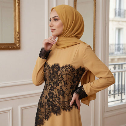 Elegant Embroidered Lace Abaya – Timeless Modest Fashion